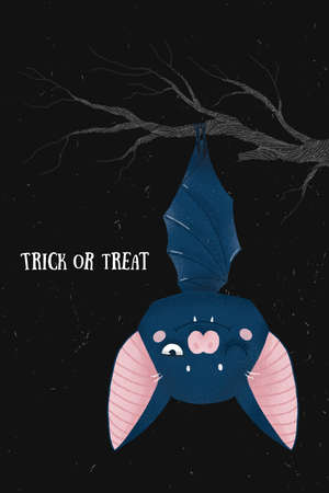 bat, halloween cute card, hand drawing, illustration