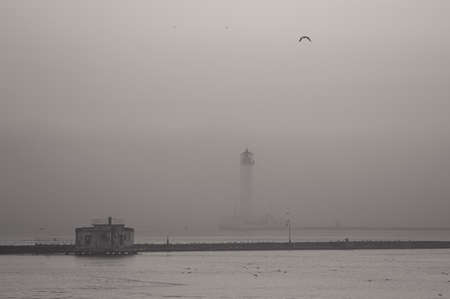 Lighthouse in a morning fog in Odessaの写真素材