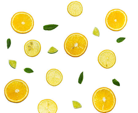 Isolated sliced citrus, mint leaves, lime