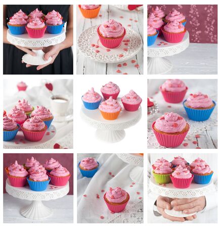 Collage with photo of capcakeの写真素材