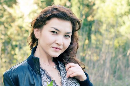 The portrait of young woman, outdoor imageの写真素材