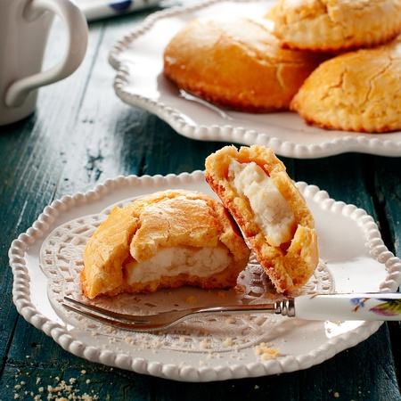 Cake with cottage cheese on the wooden tableの写真素材
