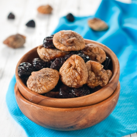 Dried figs and plums, square image