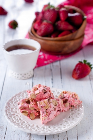 Italian nougat with strawberry, selective focusの写真素材