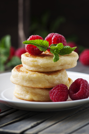 Cottage cheese pancakes, homemade traditional Ukrainian and Russian syrniki, selective focusの写真素材
