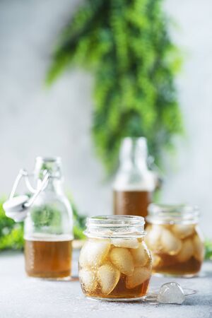 Summer cold tea with ice, selective focus imageの写真素材