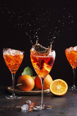 Splash of a aperol cocktail, selective focus imageの写真素材