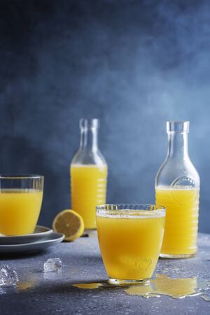 A glasses of a fresh homamade lemonade, selective focus imageの写真素材