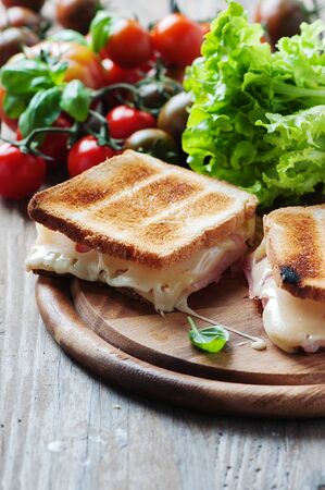 Toas with ham and cheese, selective focusの写真素材