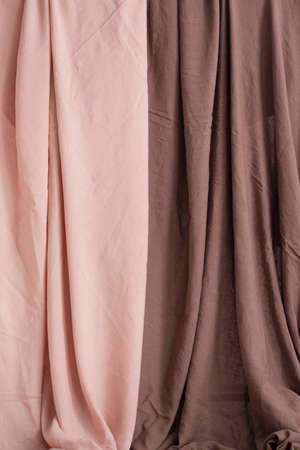 Pink and brown linen fabris, sewing concept, selective focus imageの写真素材