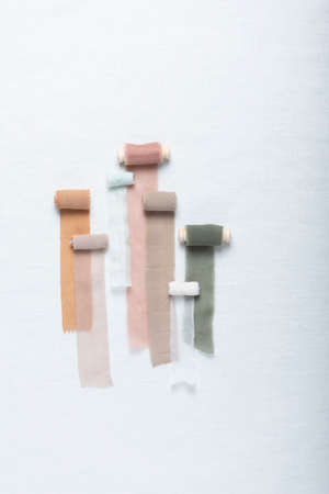 Concept of handmade silk ribbons in various colors, selective focus image