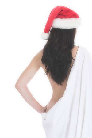 Girl with christmas hat and  backの写真素材