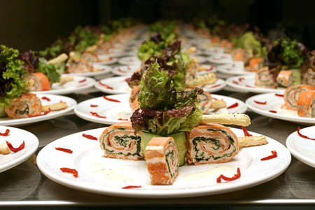 Fish Starter plates ready to be searvedの写真素材