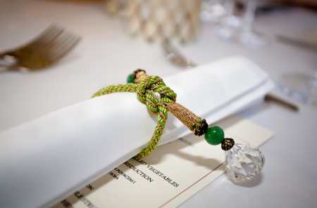 Menu with a servette in spiral fold.の写真素材