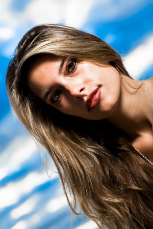 Female close up of a model on the beach.の写真素材