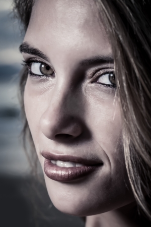 Very close portrat of a female model with beautiful green eyes.の写真素材