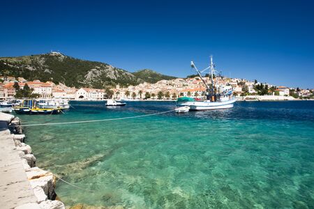 A few boats in the harbor of Hvar.のeditorial素材