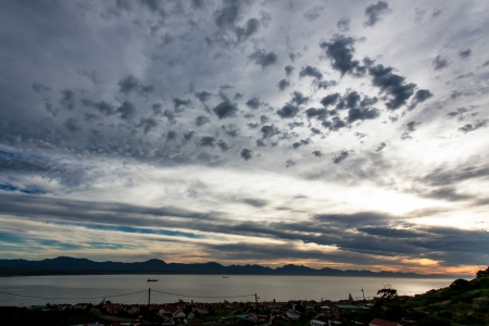 Gradients and different textures of clouds over the ocean.の写真素材