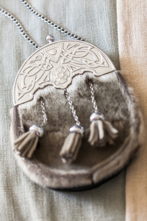 Close up of the bag, which is part of the Scottish dress code.の写真素材