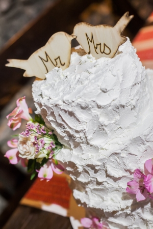 A vanilla ice cream cake that consists of three layers.の写真素材