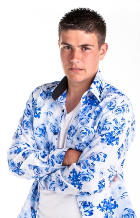A young male model are being photographed in the studio の写真素材
