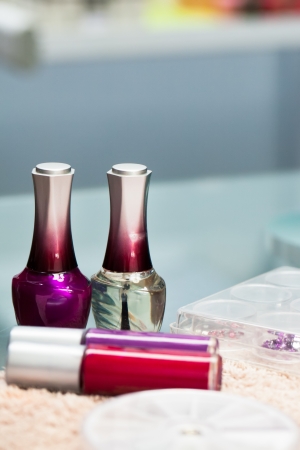 The products a beautician use for the final touches of a manicure の写真素材