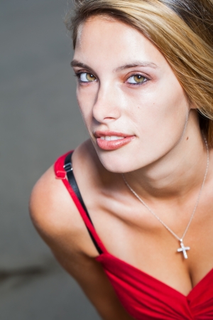 A close up of a beautiful young South African on the Diaz beach.の写真素材