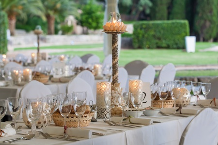 The decor on a wedding table beautiful and organized.の写真素材