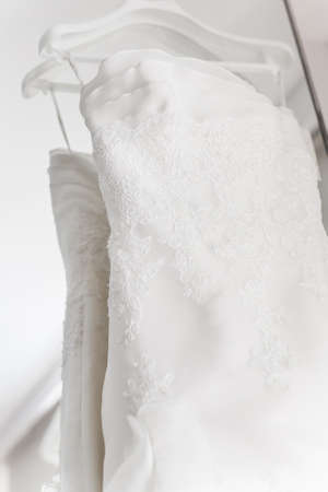 A close- up photograph of a wedding dress.の写真素材
