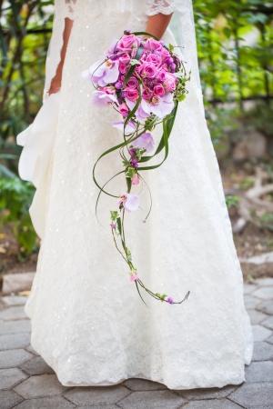 A bride in her gown only minites before her wedding.の写真素材