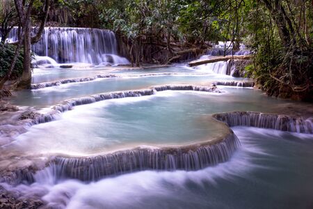 The Kuang Si waterwall in Laosの写真素材
