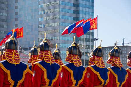 Ulaanbaatar/Mongolia-11.08.2016:The parade on the main square in Ulaanbaatar. Soldiers are dressed...