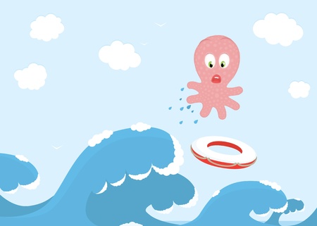 Octopus Jumping Over The Ocean Waveのイラスト素材
