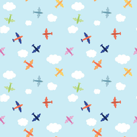 Seamless Airplane  Over The Clouds Pattern Backgroundのイラスト素材
