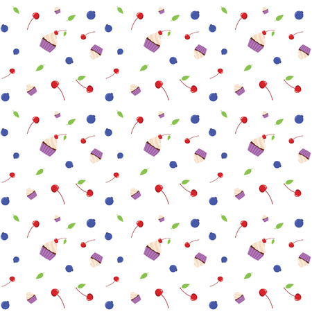 Seamless Cupcake With Fruits Pattern Backgroundのイラスト素材