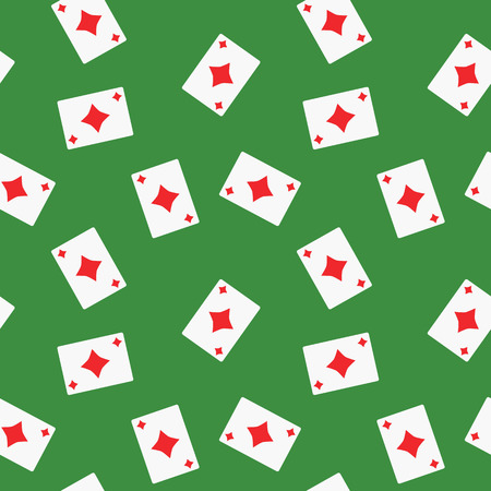 Seamless Playing Cards Diamonds Suit Pattern Background Over The Green Tableのイラスト素材