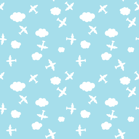 Seamless Airplane And Cloud In The Sky Pattern Backgroundのイラスト素材