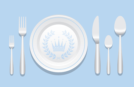 Plate And Silverware Layout With Laurel Wreath Overのイラスト素材