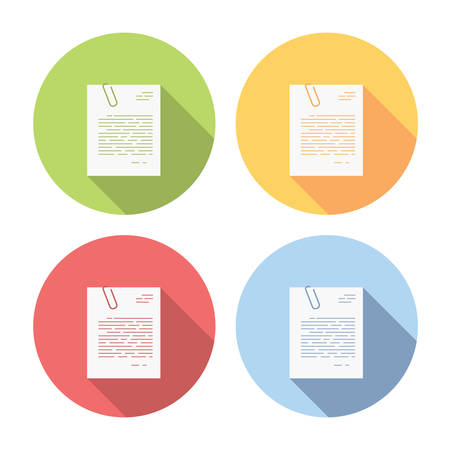 Office Document With Paper Clip Flat Style Design Icons Setのイラスト素材