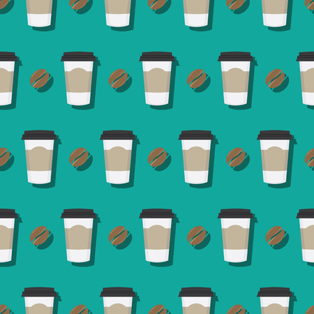 Coffee Paper Cup With Beans Seamless Shadow Patternのイラスト素材