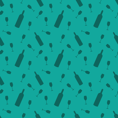 Wine Bottle And Glass Seamless Silhouette Pattern Backgroundのイラスト素材