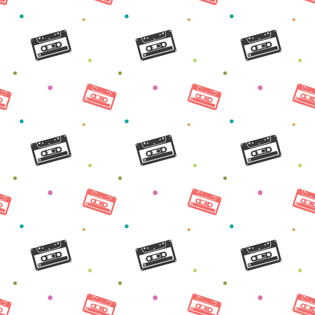 Audio Stereo Cassette Seamless Retro Pattern Backgroundのイラスト素材