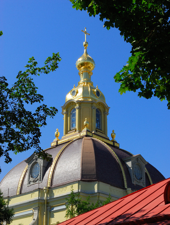 Detail of a golden dome of a church in Saint-Petersburg, Russia.の写真素材
