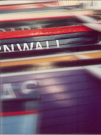 Racing Gig bows with a shift focus to show the word "Cornwall"の写真素材