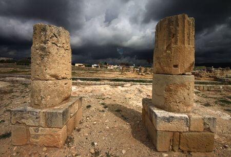 Pillars  at Palaepaphos, Sanctuary of Aphrodite near Paphos in Cyprusの写真素材
