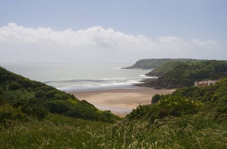 View on the Caswell Bay, South Wales, from the mountain top