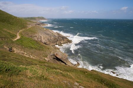 Atlantic ocean at Caswell Bay, South Wales, showing its angry character