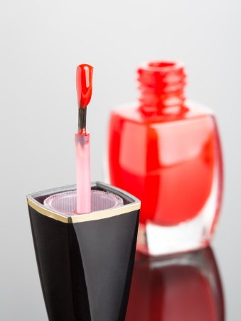 Macro view of open red nail polishの写真素材