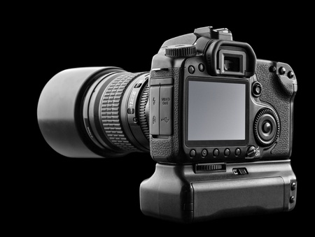 Digital camera isolated on blackの写真素材