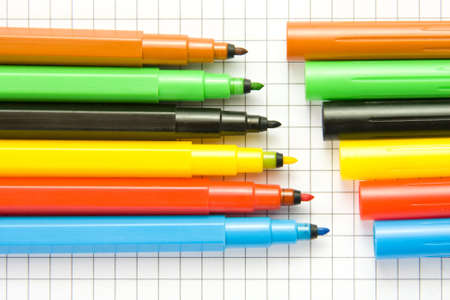 Open color markers on notepadの写真素材